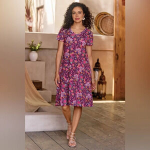 Soft Surroundings Soft Essential Supima T-Shirt Dress Pockets Gaia Garden large